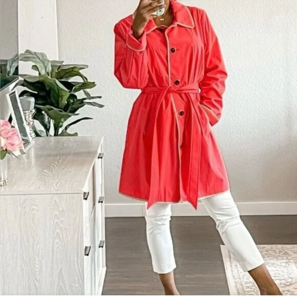 Dennis Basso EUC Size XS Striking Coral Lightweight Spring Jacket Coat (0479) - Picture 1 of 12